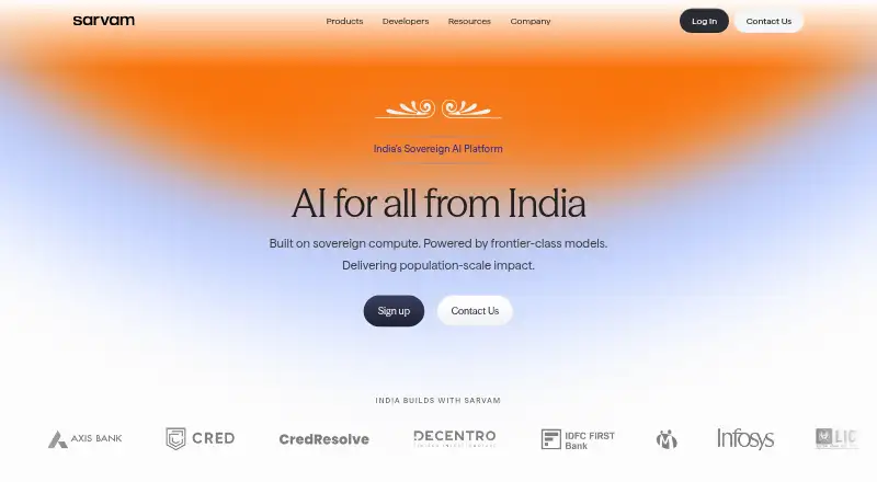 The Sarvam Translate homepage