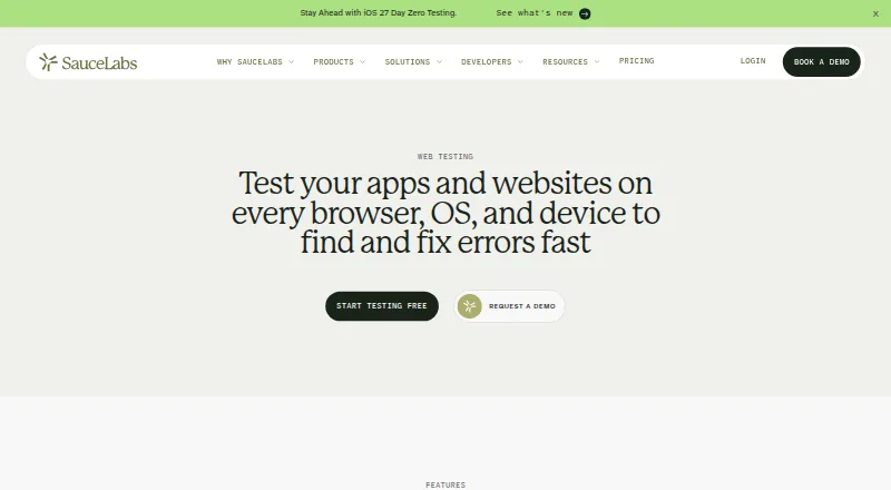 The Sauce Labs Cross-Browser Testing homepage