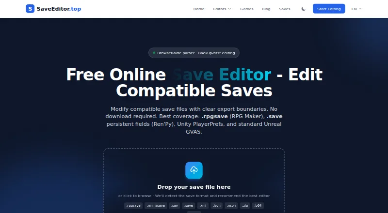 The SaveEditor.top homepage