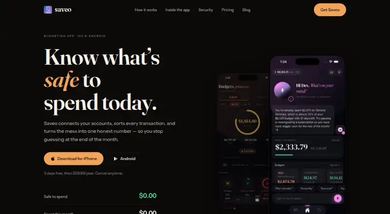 The Saveo homepage