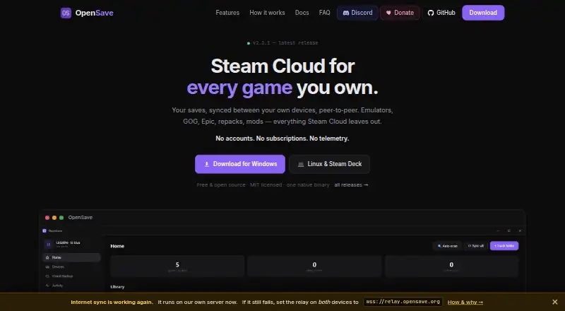 The OpenSave homepage