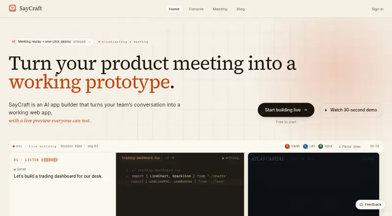 The SayCraft homepage