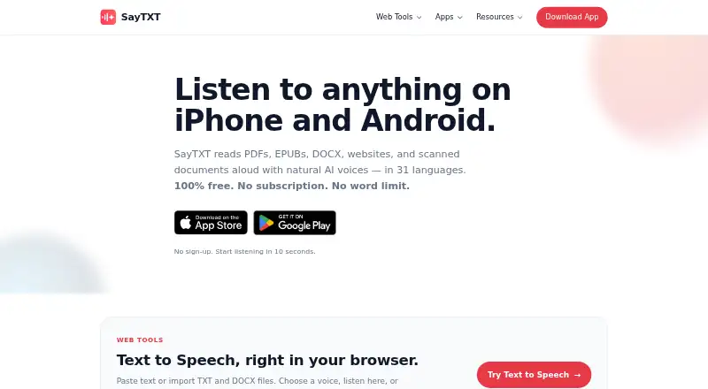 The SayTXT homepage