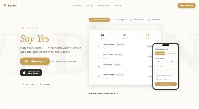 The Say Yes homepage