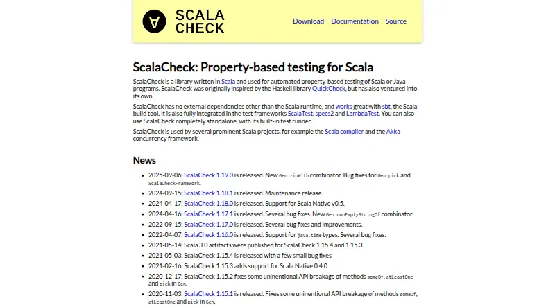 The ScalaCheck homepage