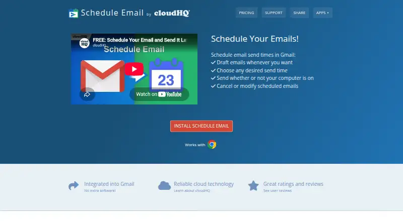 The Schedule Email homepage