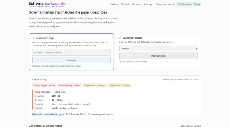 The Schema Markup Info homepage
