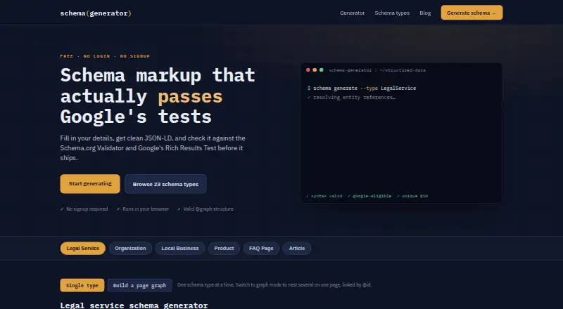 The Schema Markup Generator homepage