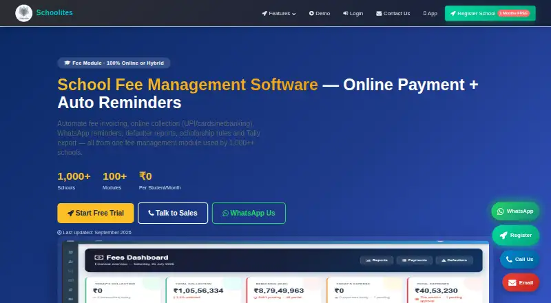 The Schoolites Fee Management homepage