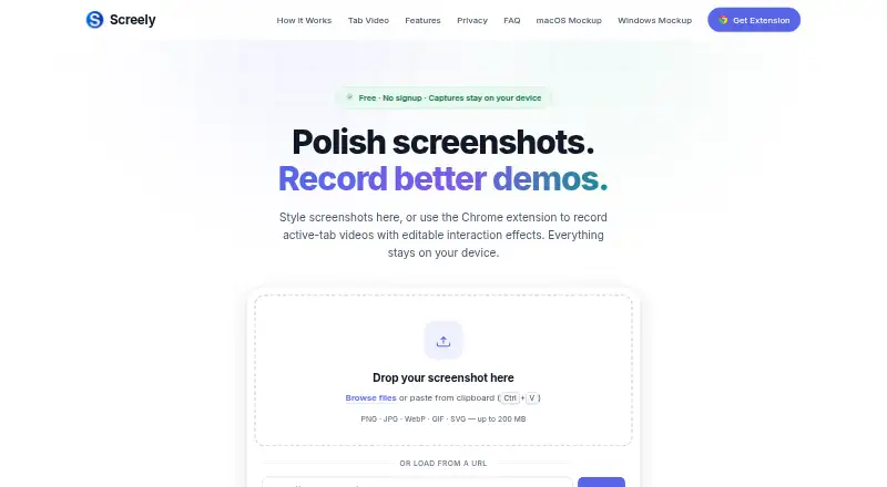 The Screely homepage