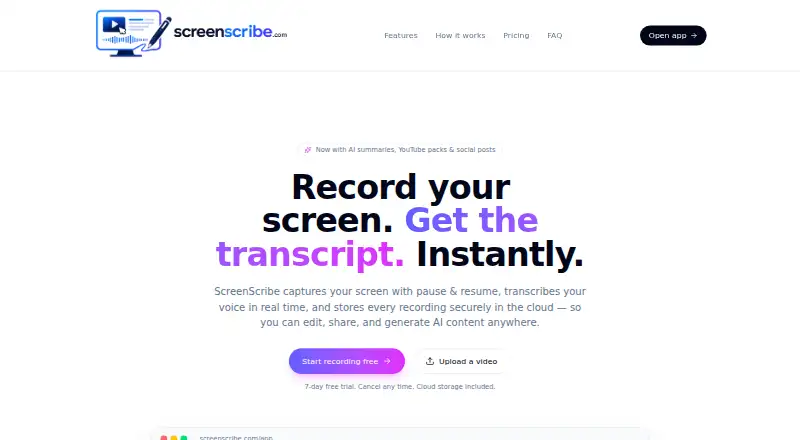 The ScreenScribe homepage