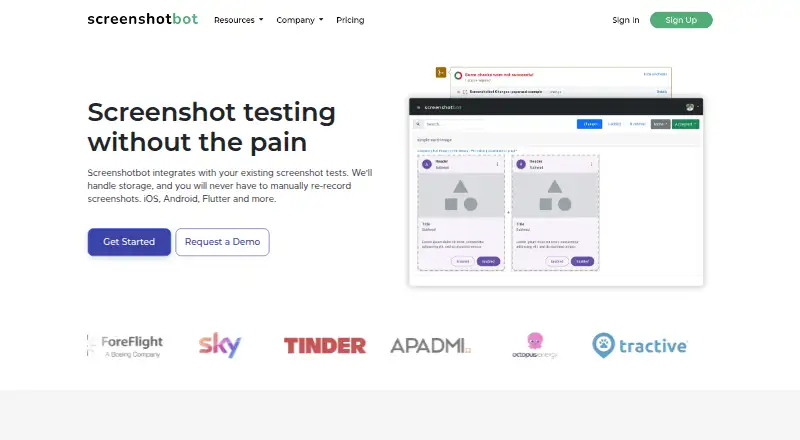 The Screenshotbot homepage