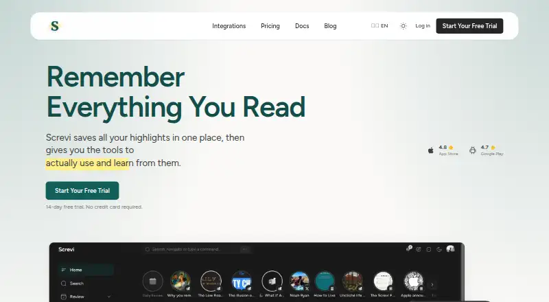 The Screvi homepage
