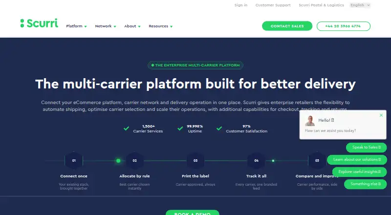 The Scurri Connect homepage