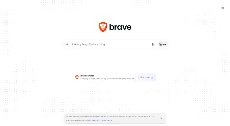 The Brave Search homepage