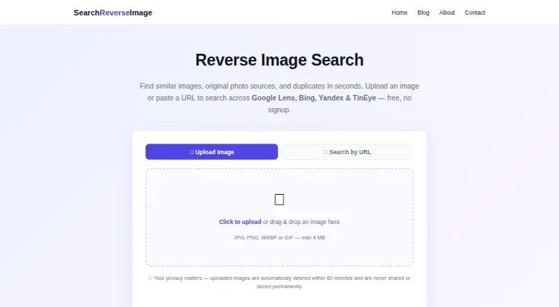 The SearchReverseImage homepage