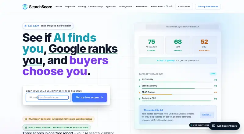 The SearchScore homepage