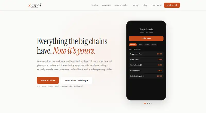 The Seared homepage