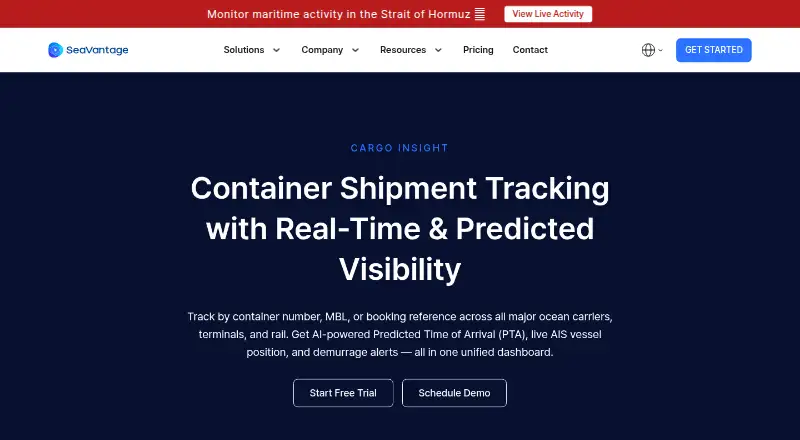 The SeaVantage Cargo Insight homepage