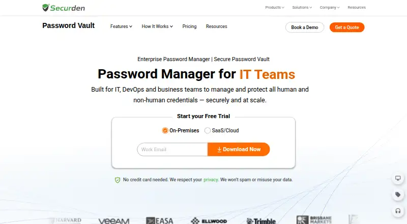 The Securden Password Vault homepage