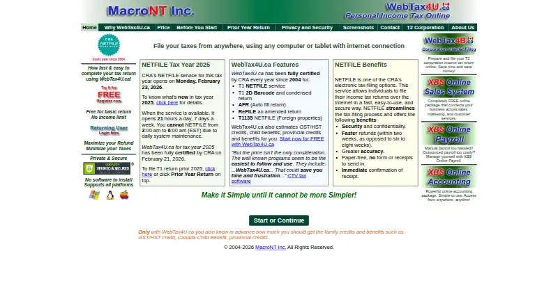 The WebTax4U.ca homepage