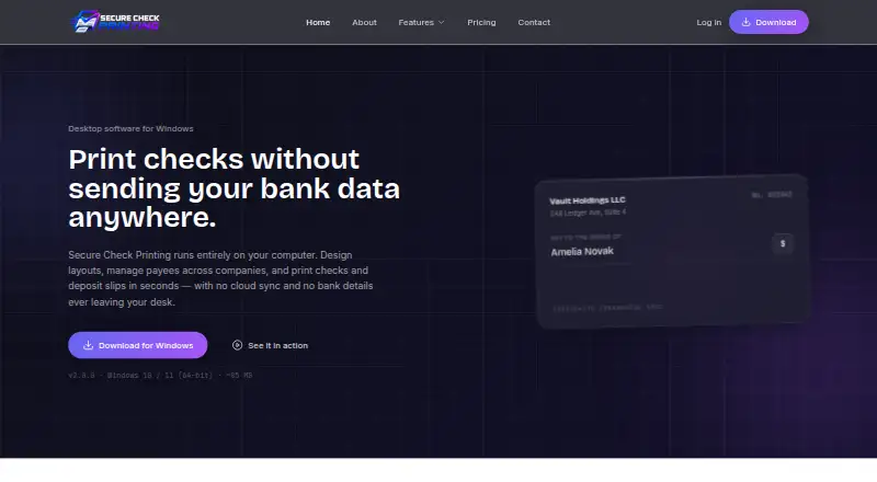 The Secure Check Printing homepage