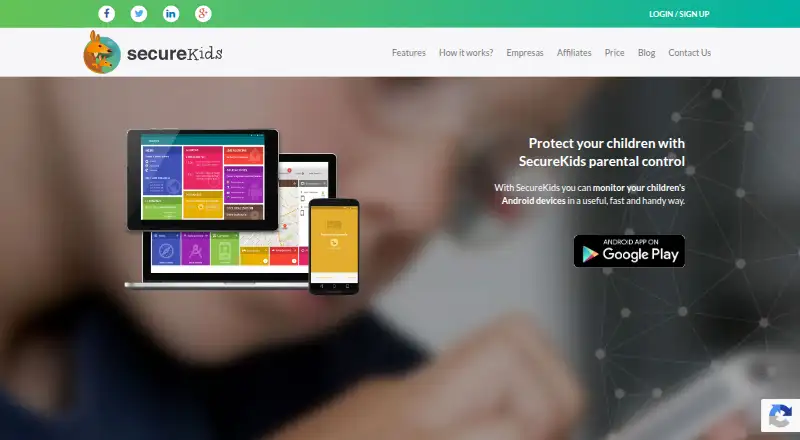 The SecureKids homepage