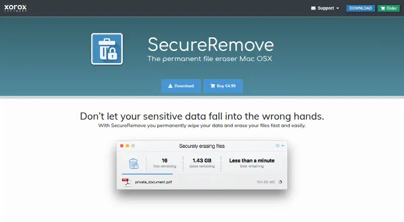 The SecureRemove homepage