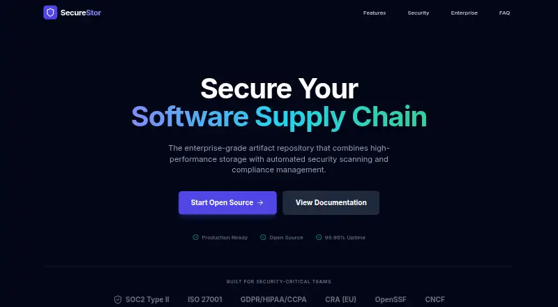 The SecureStor homepage