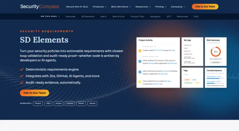 The SD Elements homepage