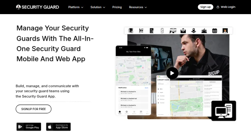 The Security Guard App homepage