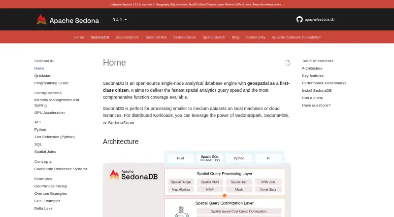 The SedonaDB homepage