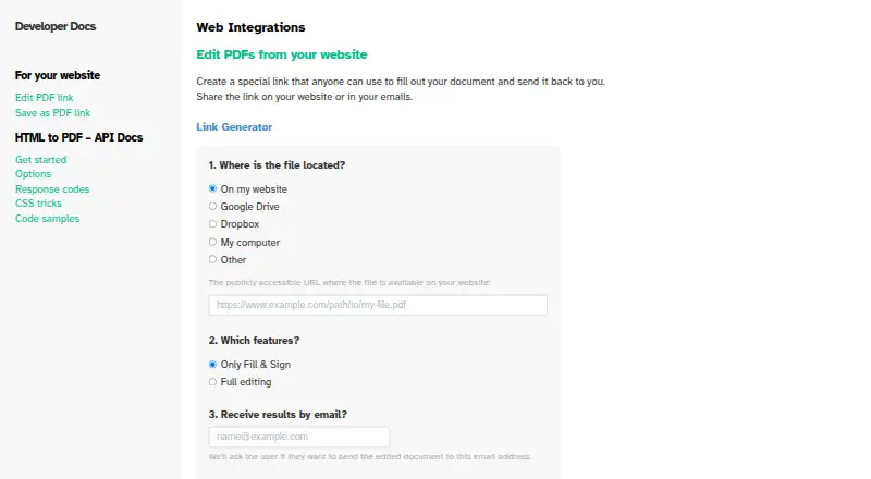 The Sejda API homepage