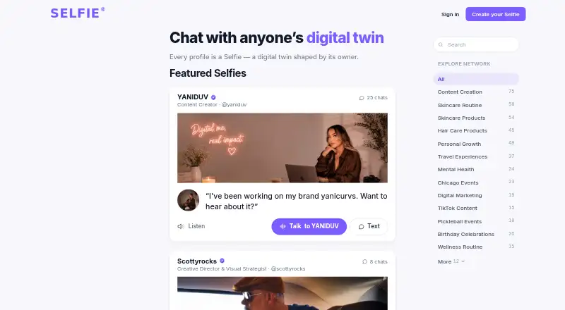 The Selfie homepage
