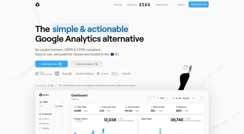 The Seline Analytics homepage