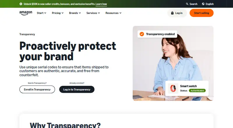The Amazon Transparency homepage