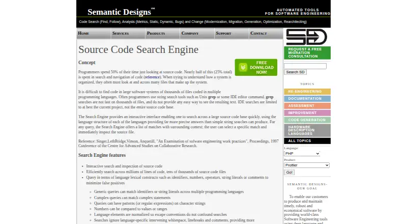 The Semantic Designs Source Code Search Engine homepage