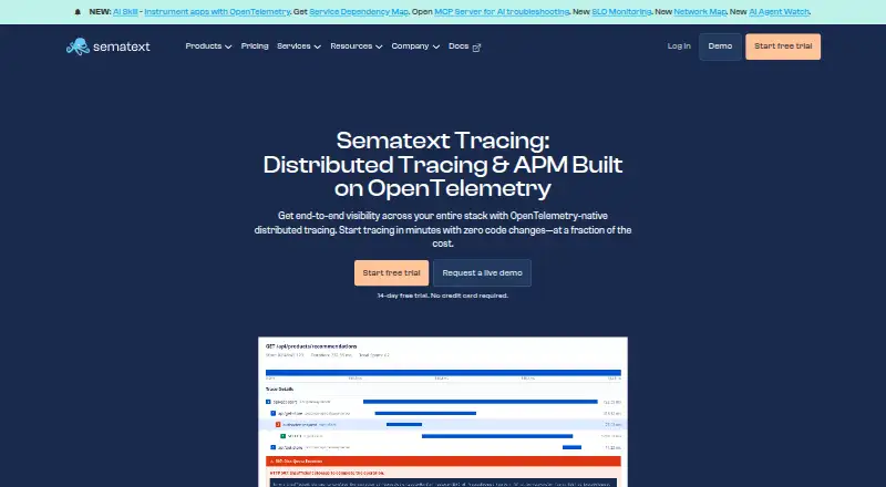 The Sematext Tracing homepage