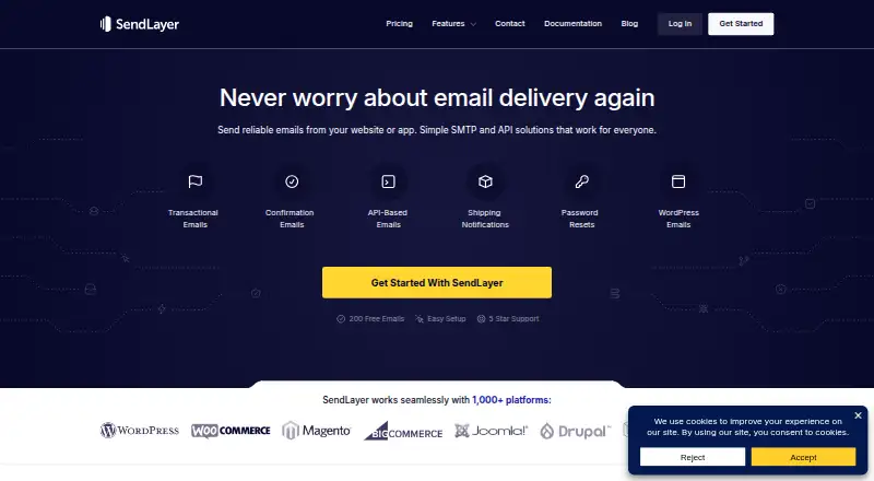 The SendLayer homepage