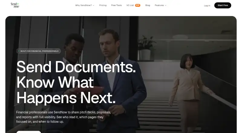 The SendNow homepage