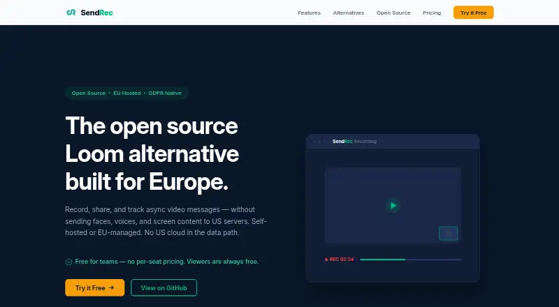 The SendRec homepage