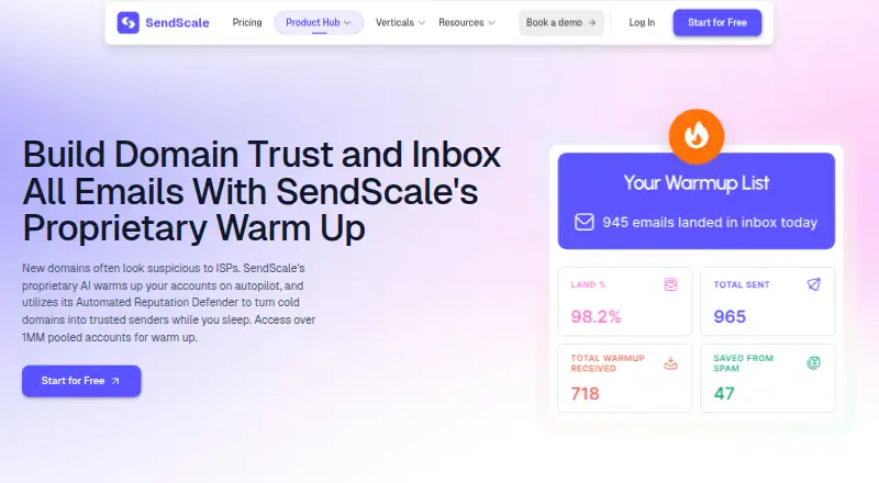 The SendScale Email Warmup homepage