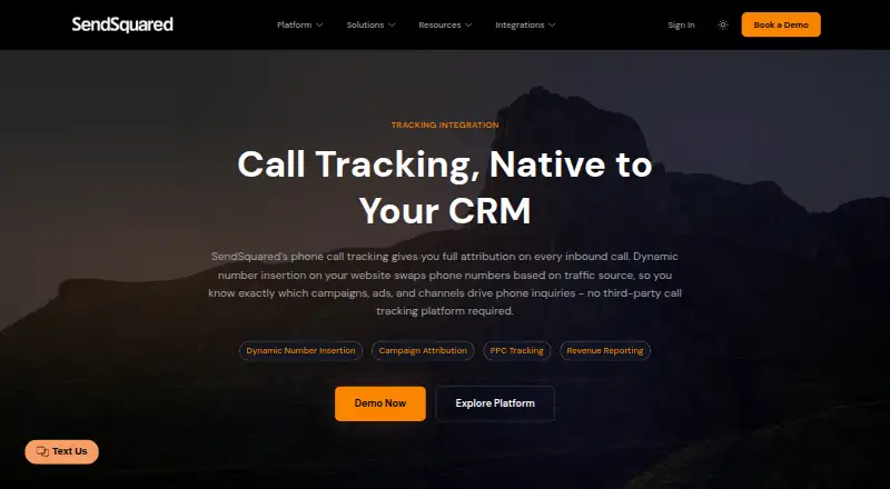 The SendSquared Phone Call Tracking homepage