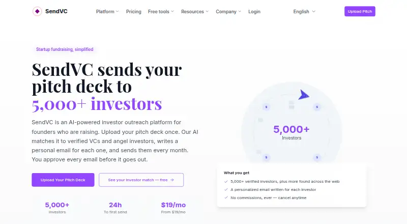 The SendVC homepage