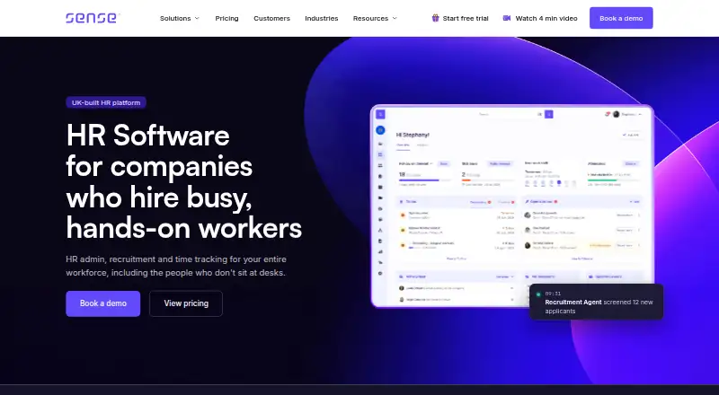 The Sense HR homepage