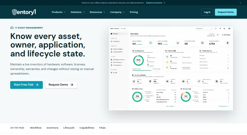 The Sentory1 IT Asset Management homepage