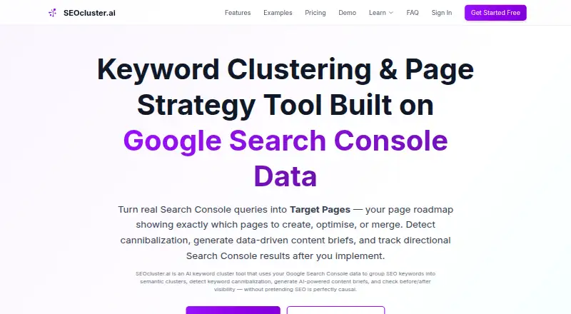 The SEOcluster.ai homepage