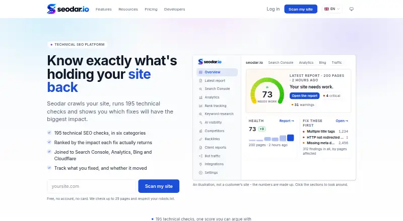 The Seodar homepage