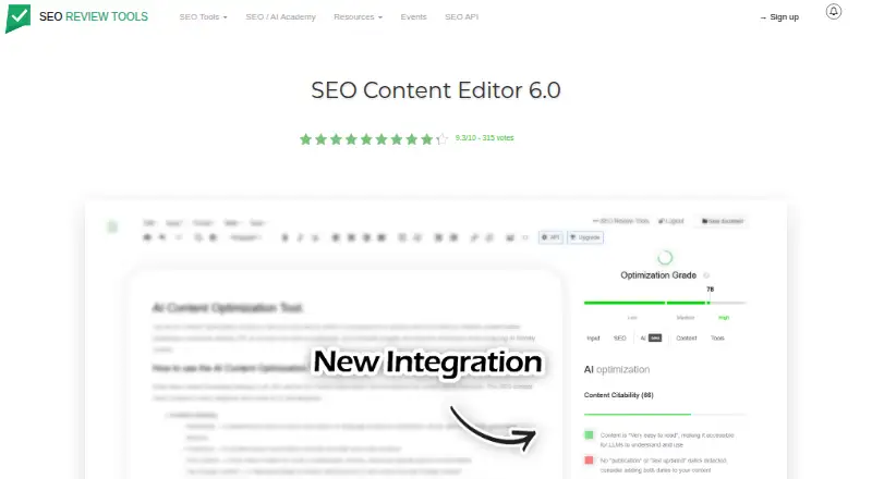 The SEO Content Editor homepage