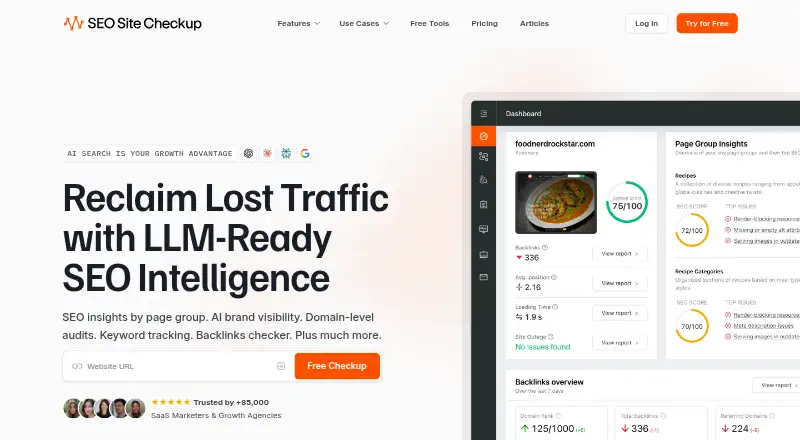 The SEO Site Checkup homepage